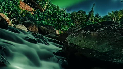 Aurora borealis in river