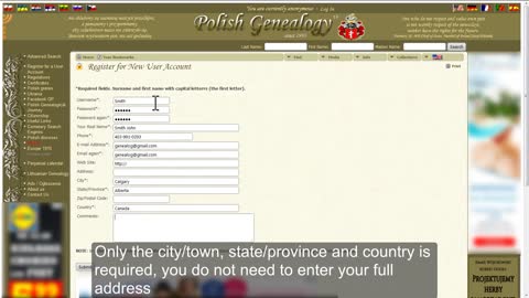 Registration on the Polish Genealogy website