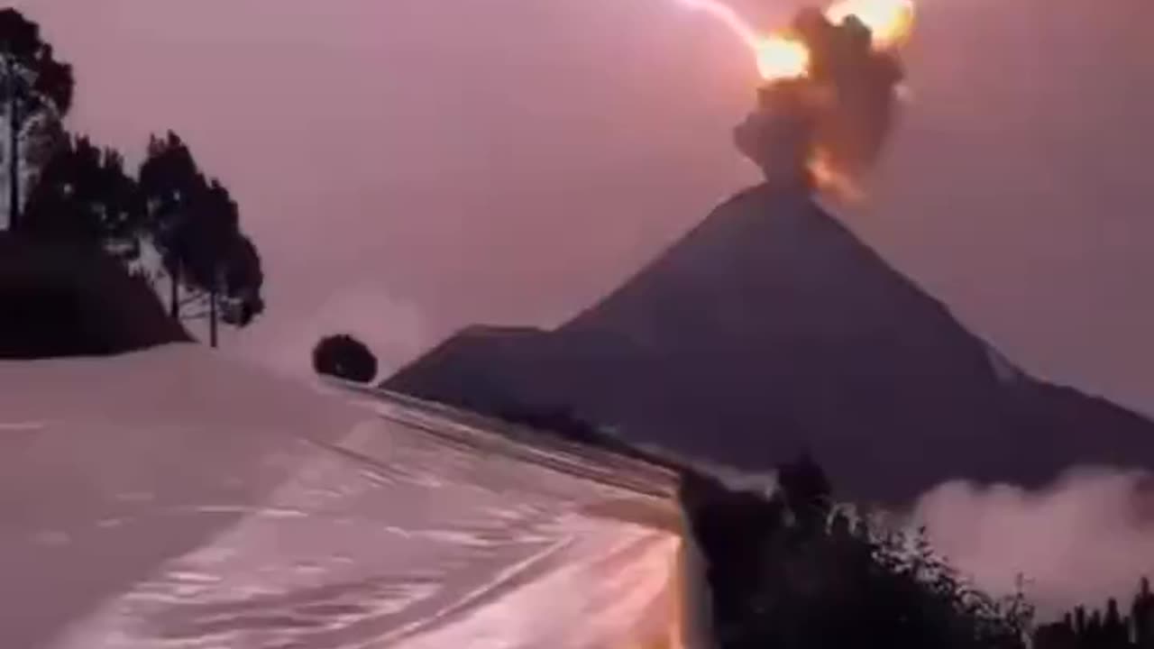 Lightning Strikes Erupting Volcano