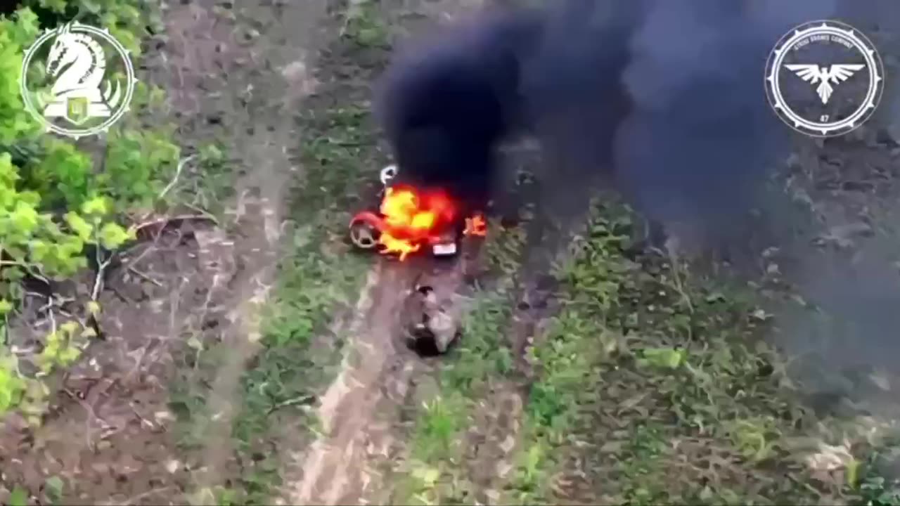 Ukrainian Drone Running Down a Russian on Dirt Bike