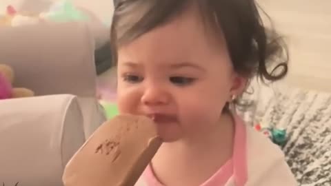 Baby tries ice cream for the first time 😃😝😝🤭