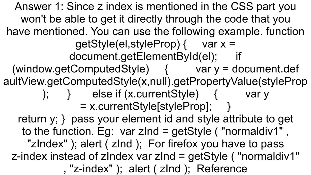 Getting the zindex of a DIV in JavaScript