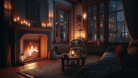 Light Rainfall 🌧 by cozy fireplace 🔥