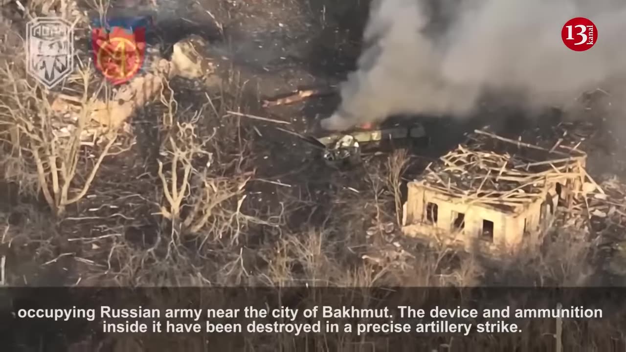 Strong blast in Russian 2S9 "Nona" self-propelled mortar loaded with ammunition