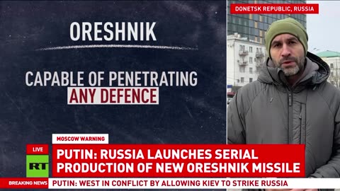 NOTIZIE DAL MONDO La Russia avvia la produzione in serie dei missili 'Oreshnik' il Presidente Putin ha annunciato che i centri decisionali dell'Ucraina potrebbero essere obiettivi chiave per futuri attacchi russi con le nuove armi avanzate.