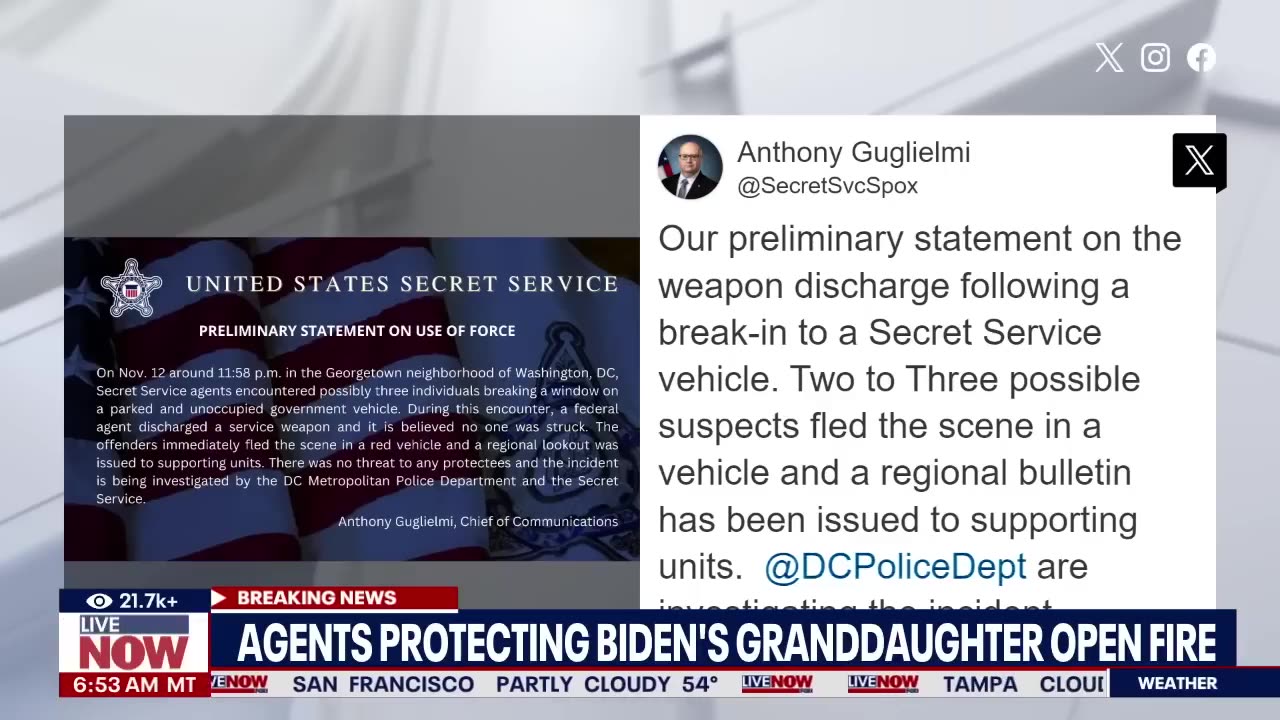 Secret Service agents fire shots protecting Biden's granddaughter in SUV break in | LiveNOW from FOX