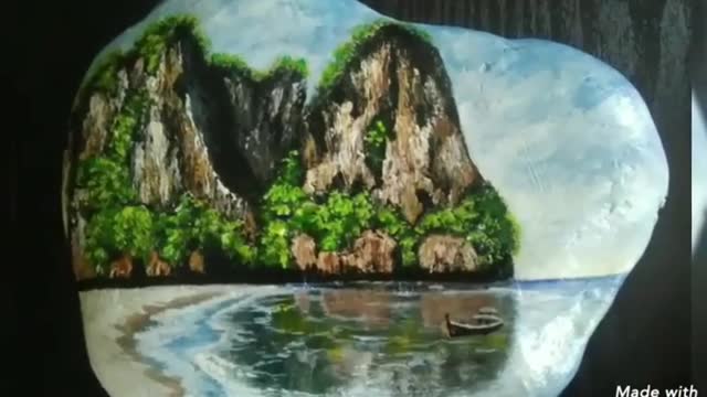 latest scenery pebble painting simple stone painting art 2k22