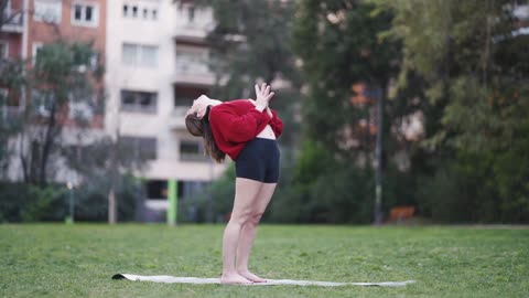 Woman stretching in the park