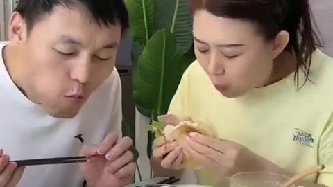 Beautiful funny video husband and wife eating