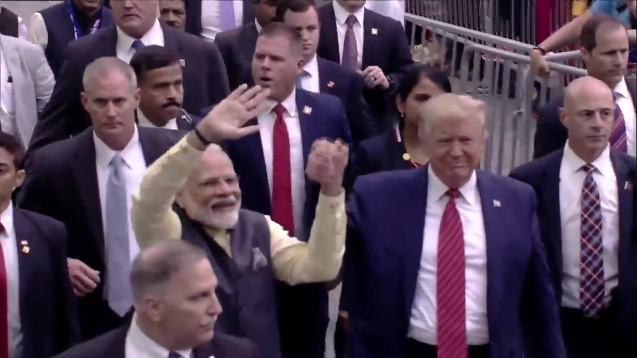 PM Modi and President Trump greet people at NRG Stadium in Houston #HowdyModi