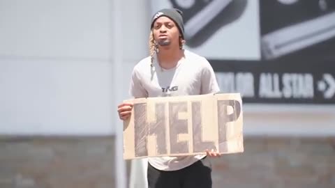 Homeless BAREFOOT Asking for Help, Then Giving Back $1000!