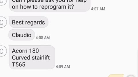 Acorn stairlift errorcodes, alternative, worldwide, working tech support response at 4AM, screenshot