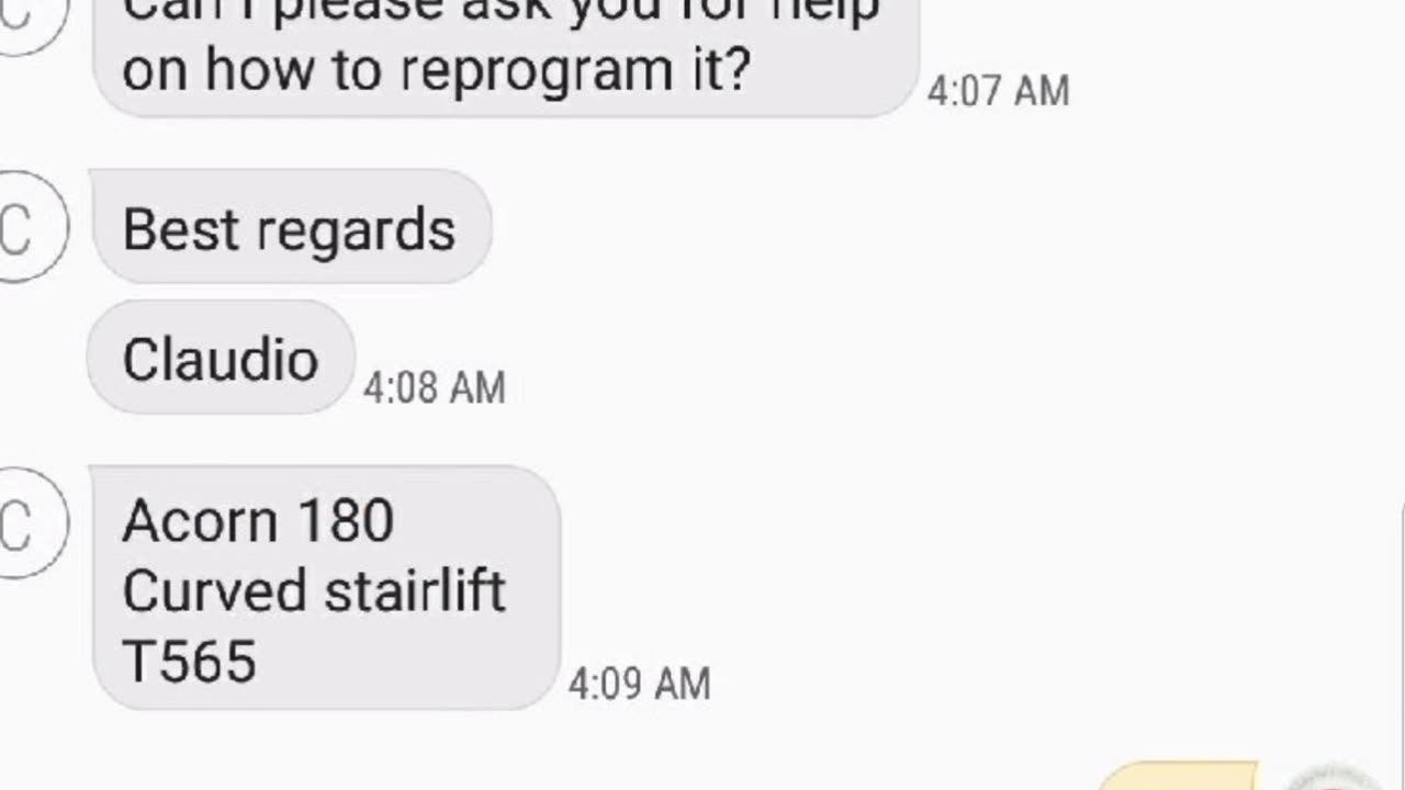 Acorn stairlift errorcodes, alternative, worldwide, working tech support response at 4AM, screenshot