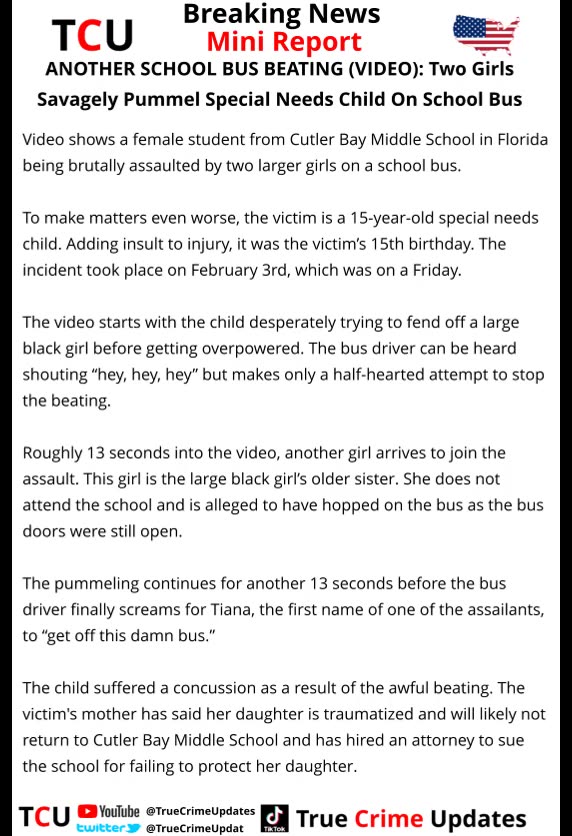 ANOTHER SCHOOL BUS BEATING (VIDEO): Two Girls Savagely Pummel Special Needs Child On School Bus