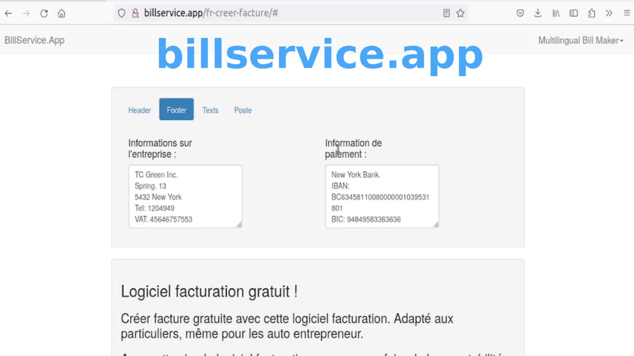 Faire une facture en ligne - gratuit & facile - Billservice.app