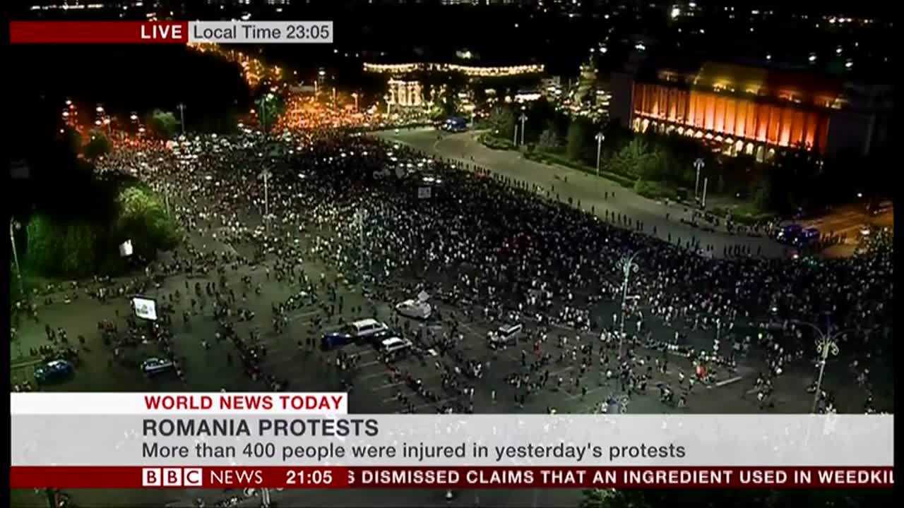 Corruption and wages protests (day 2) update (Romania) - BBC News - 11th August 2018