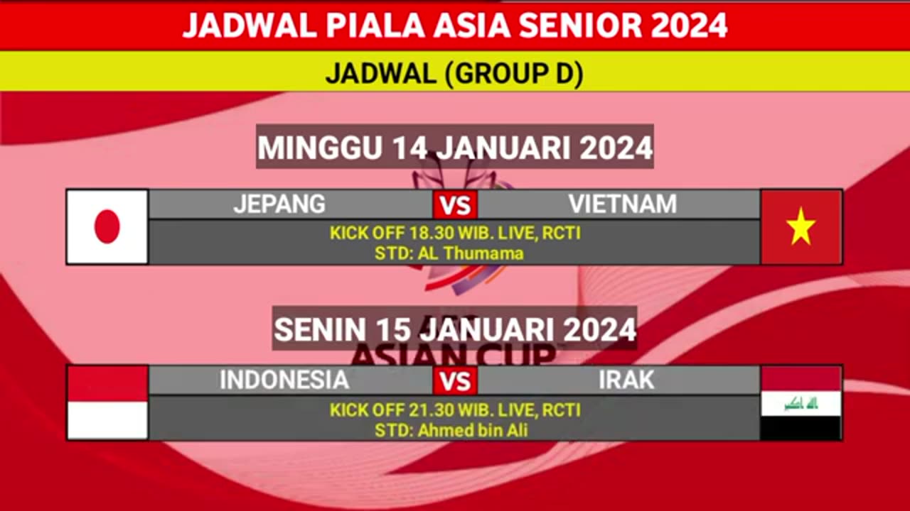 Schedule of Asian Cup 2024