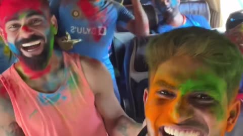 Virat kohli and shubhaman gill celebrate holi