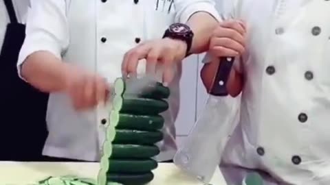 Unbelievable speed of cutting cucumbers