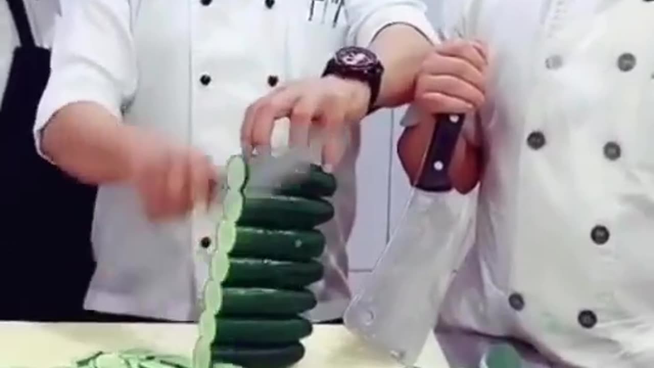 Unbelievable speed of cutting cucumbers