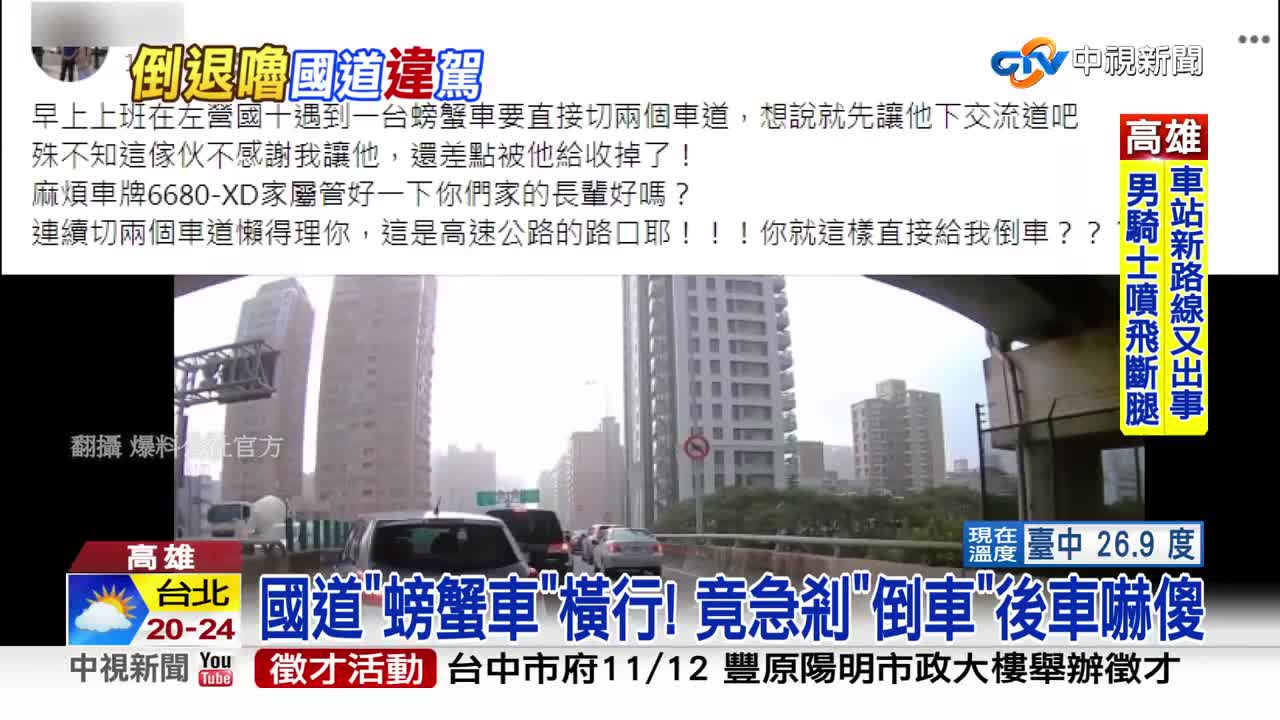 駕照雞腿換的?! "螃蟹車"連切2車道...竟還倒車!