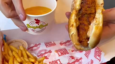 Food porn at its finest! Cheesy hot chicken sandwich from