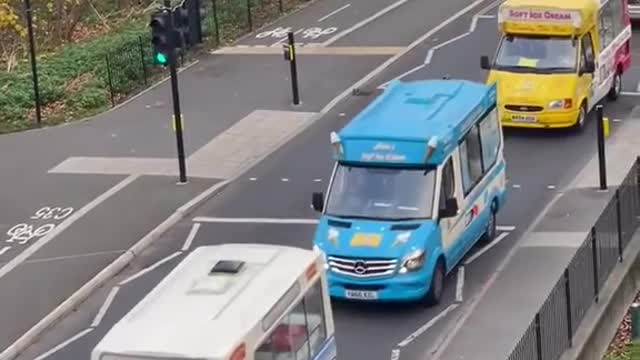 An ice cream man passed away and all these ice cream trucks joined for his funeral 🥲