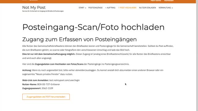 2. Test + Anleitung: Not my Post (Webdienst) - Erste Eindrücke als angemeldetes Mitglied
