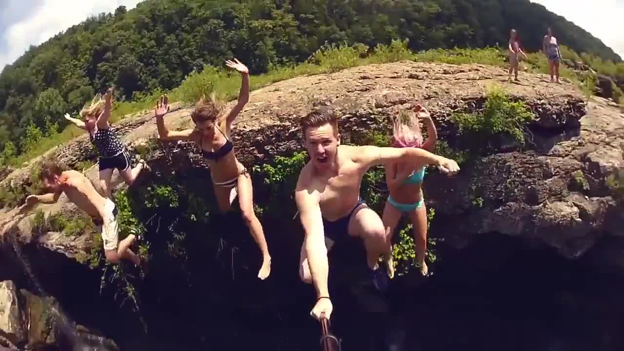 Jump into the water with friends