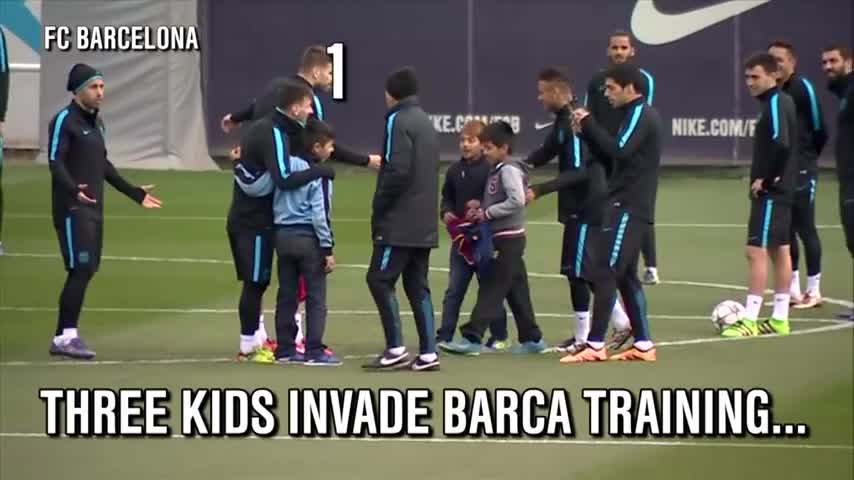 Lionel Messi welcomes kids who crashed Barcelona training