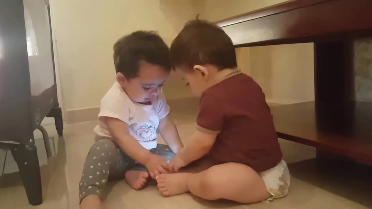 The ultimate funny baby fighting twins figh over phone sugar and straberry