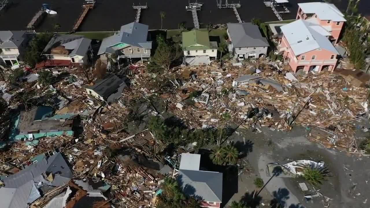 Drone footage from Fort Myer Beach in Florida after Hurricane Ian