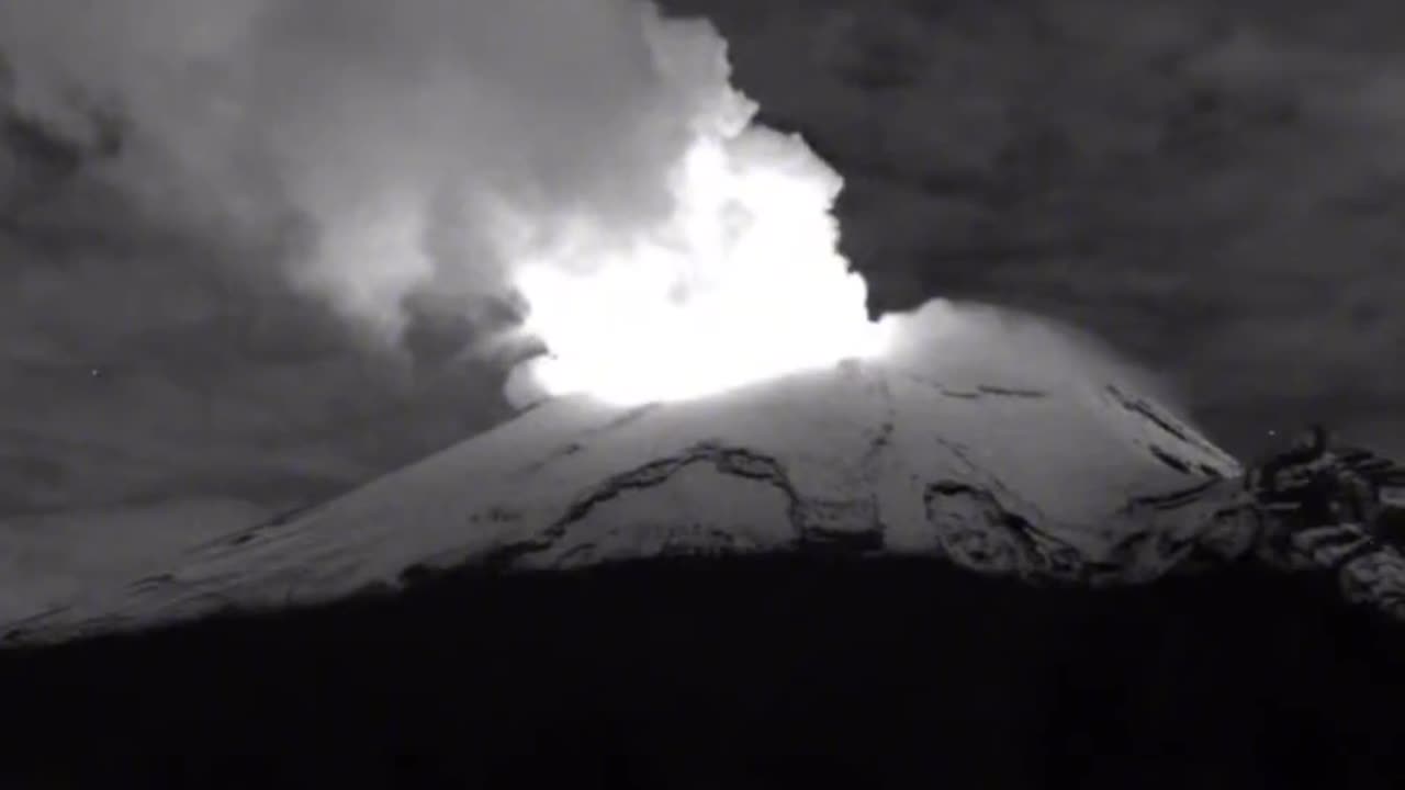 Night Eruption Of Popocatepetl Volcano, Mexico