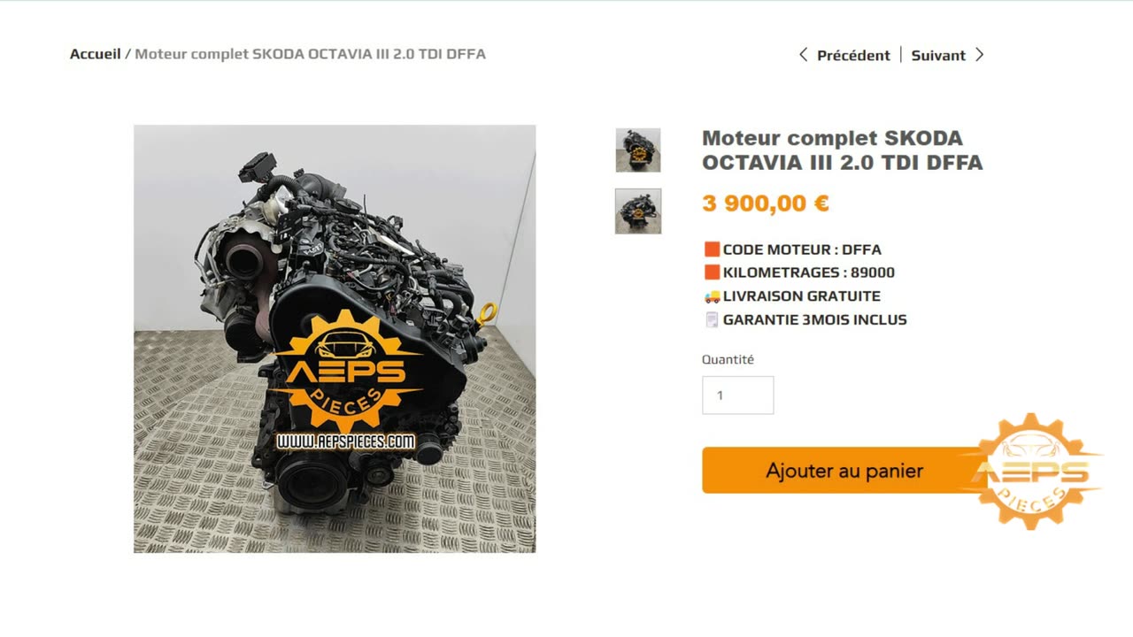 AEPSPIECES.COM - Moteur complet SKODA OCTAVIA III 2.0 TDI DFFA