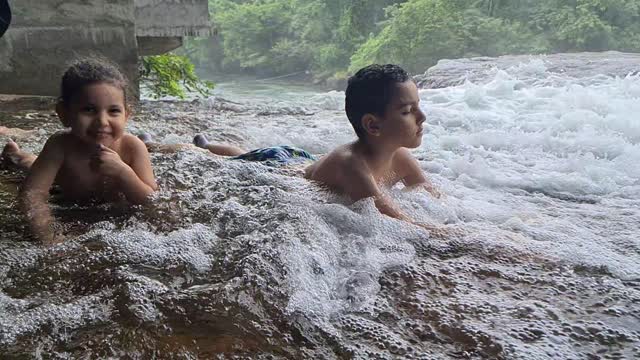 My kids enjoy the waterfall