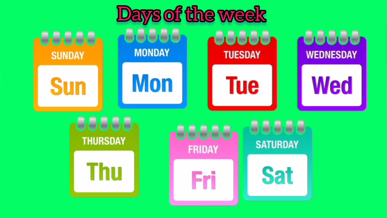 Days of the week Kids Learning video green screen cartoon