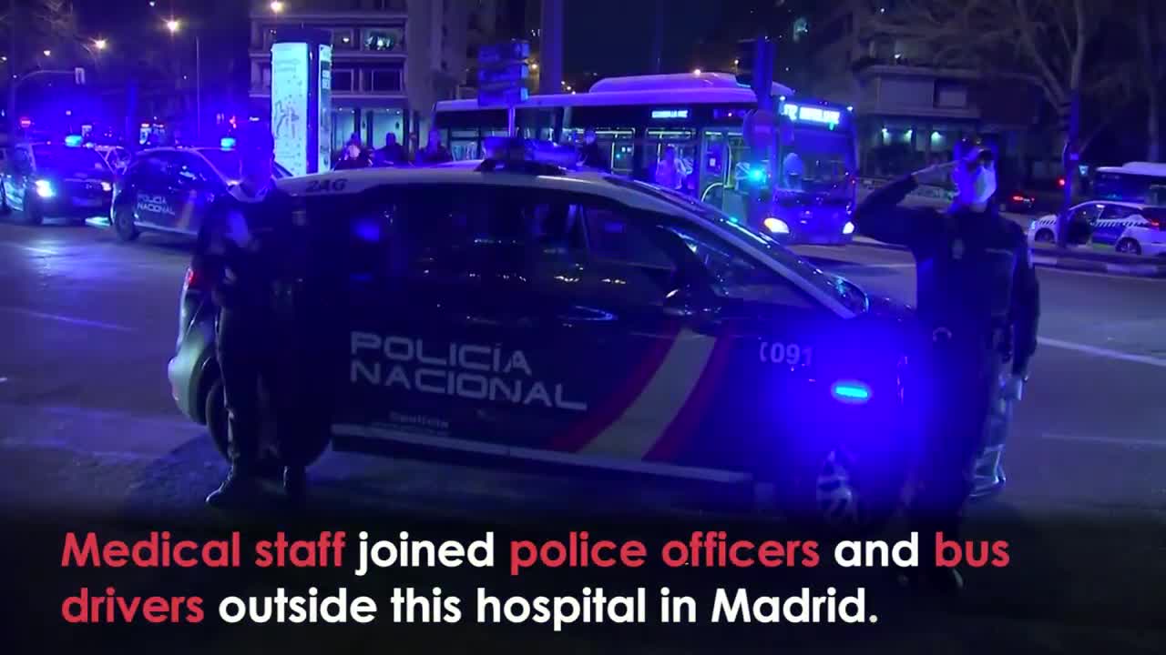 Spanish Doctors and Police Applaud Each Other Outside Madrid Hospital