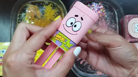 Spongebob vs Patrick star slime mixing random into slime!!! satisfying slime video!!!