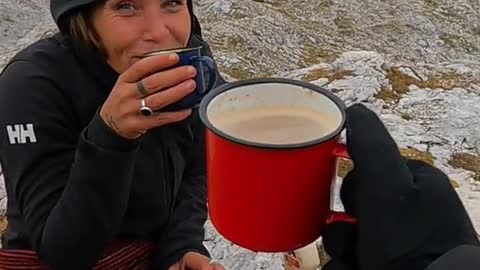 Pancakes and coffee in the mountains.