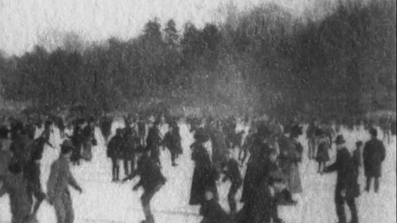 Skating On Lake, Central Park (1902 Original Black & White Film)