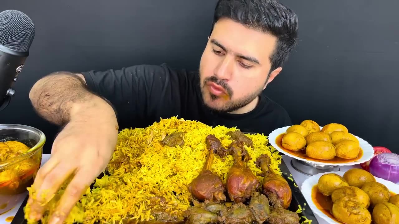 ASMR;_Eating_spicy_chicken_legs_curry_Mutton_liver_Egg_curry_with_masala_rice____Real_Mukbang
