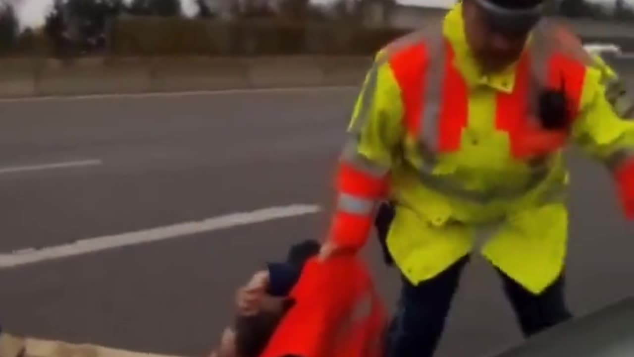 Woman tries to block the German autobahn