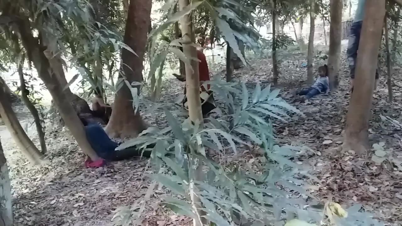 Shouting with children in forest