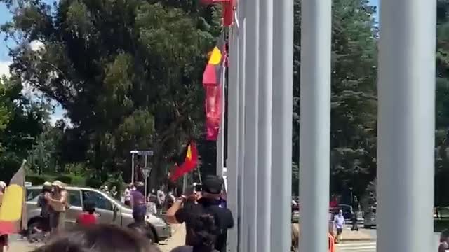 Canberra, Australia - Aboriginals set fire to the old Parliament House