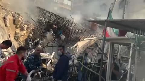 A mysteries airstrike near the Iranian Embassy in Damascus, Syria.