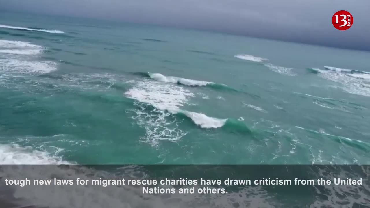 Drone footage shows debris washed up on beach following deadly migrant shipwreck