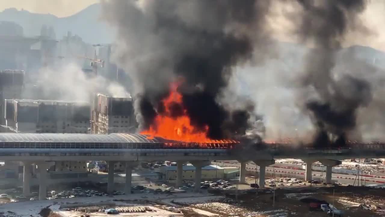 South Korean highway erupts in flames.