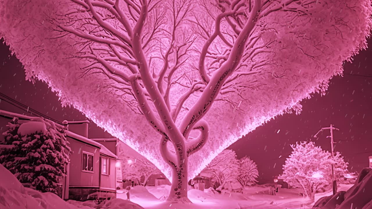 Pink snow night walk with dog