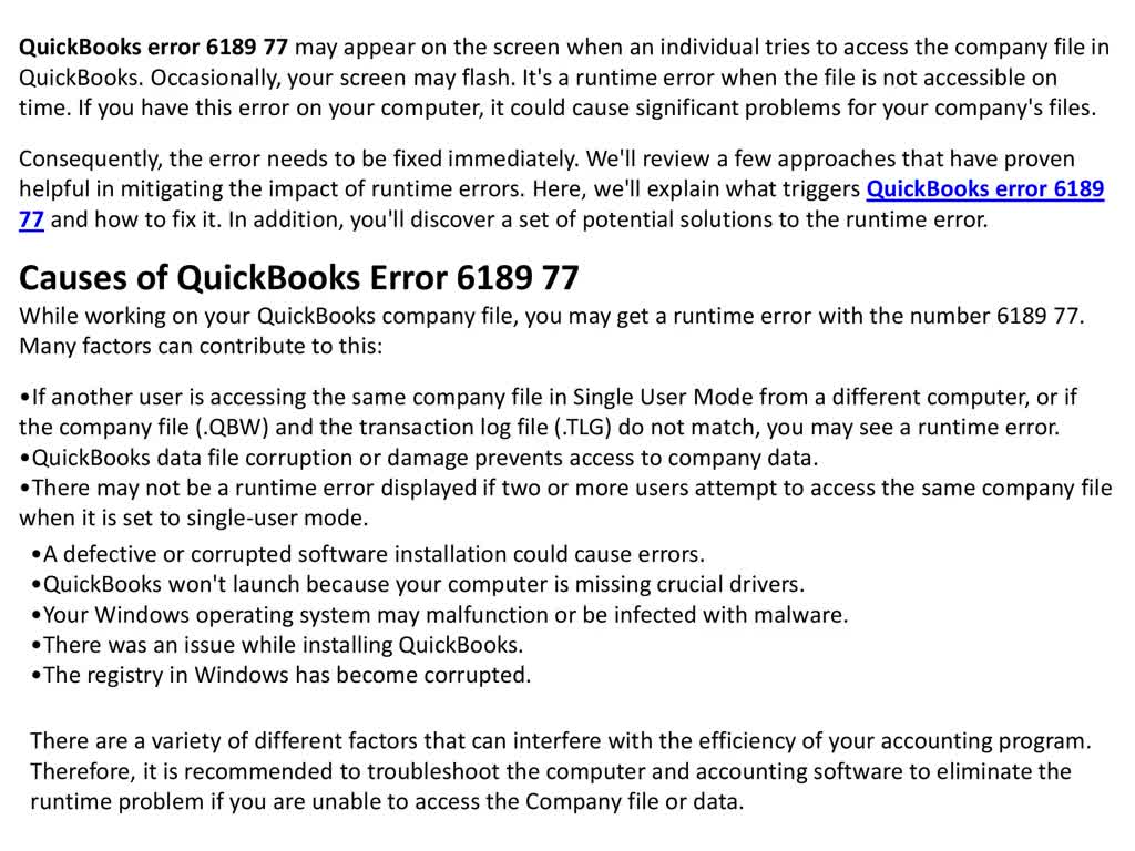 How to Resolve QuickBooks Error Code 6189, 77?
