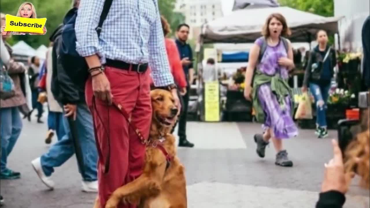 Watch Dog videos When he takes his dog outside for a walk, she stops and wraps her paws .